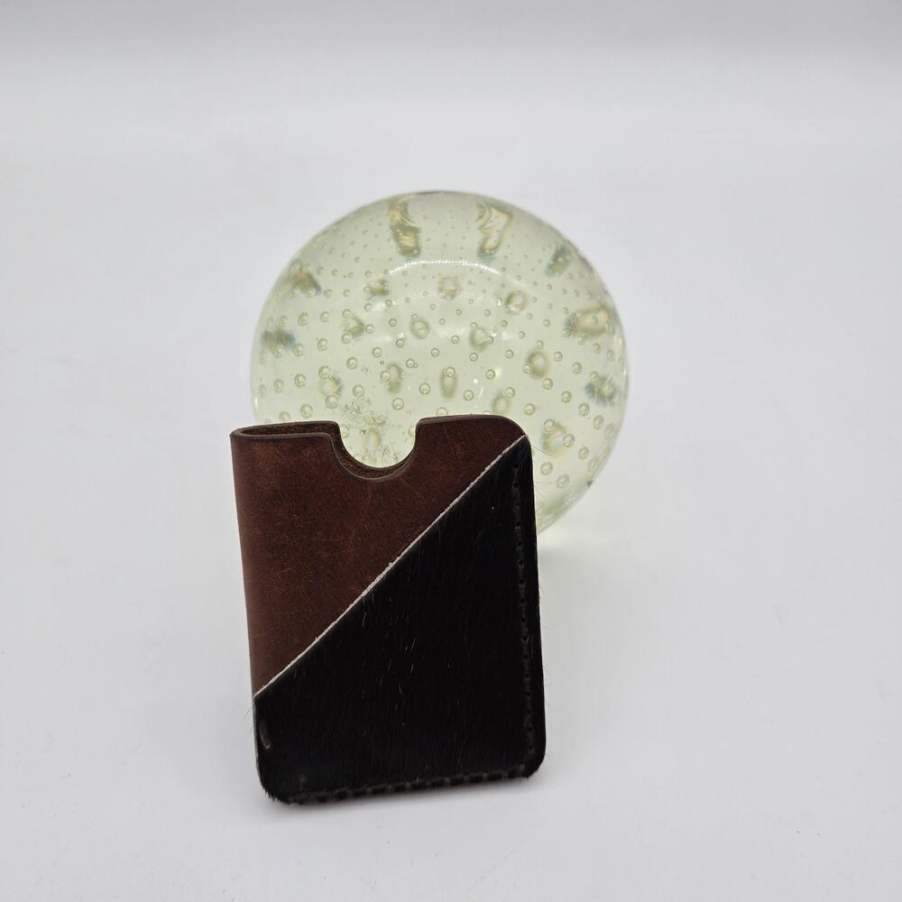 Leather Card Holder Horse Cow Animal Hair Wallet Brown Vintage Handmade